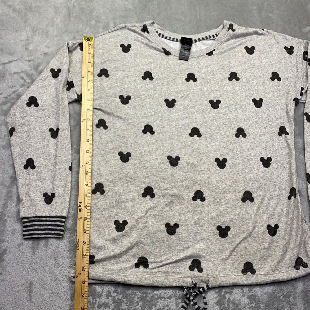 Disney Mickey Mouse Pajama‎ Set Gray Long Sleeve Top Pants Women's Medium - Picture 5 of 16